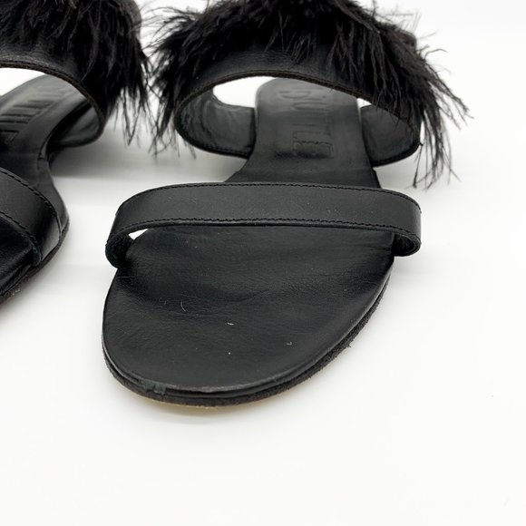 LD TUTTLE Ostrich Feather Leather Sandals Black - Picture 8 of 11